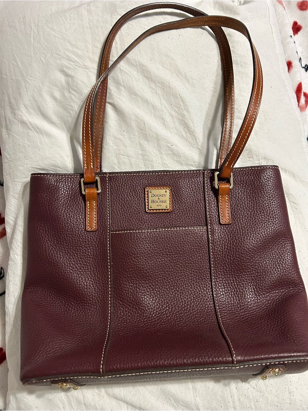 Dooney & Bourke Wine Leather Tote with Tan Handles